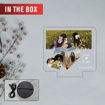 Personalized Best Friend LED Night Lamp Custom with Name & Date Birthday Gift for Bestie Gift for Sister Warm White Light